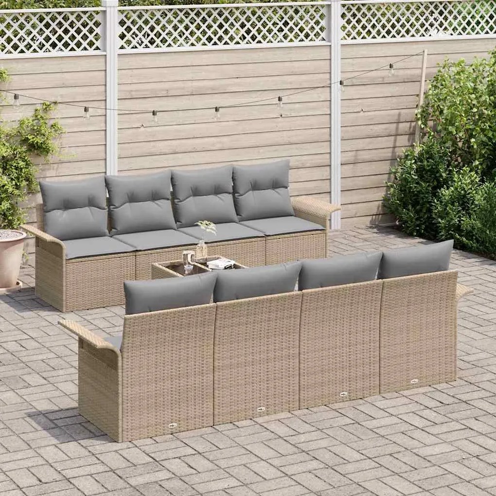 Conjunto de sofá de jardim de 9 peças com almofadas bege