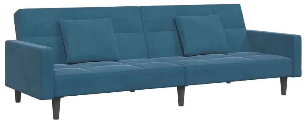 Sofá-cama 2 lugares c/ apoio de pés veludo azul