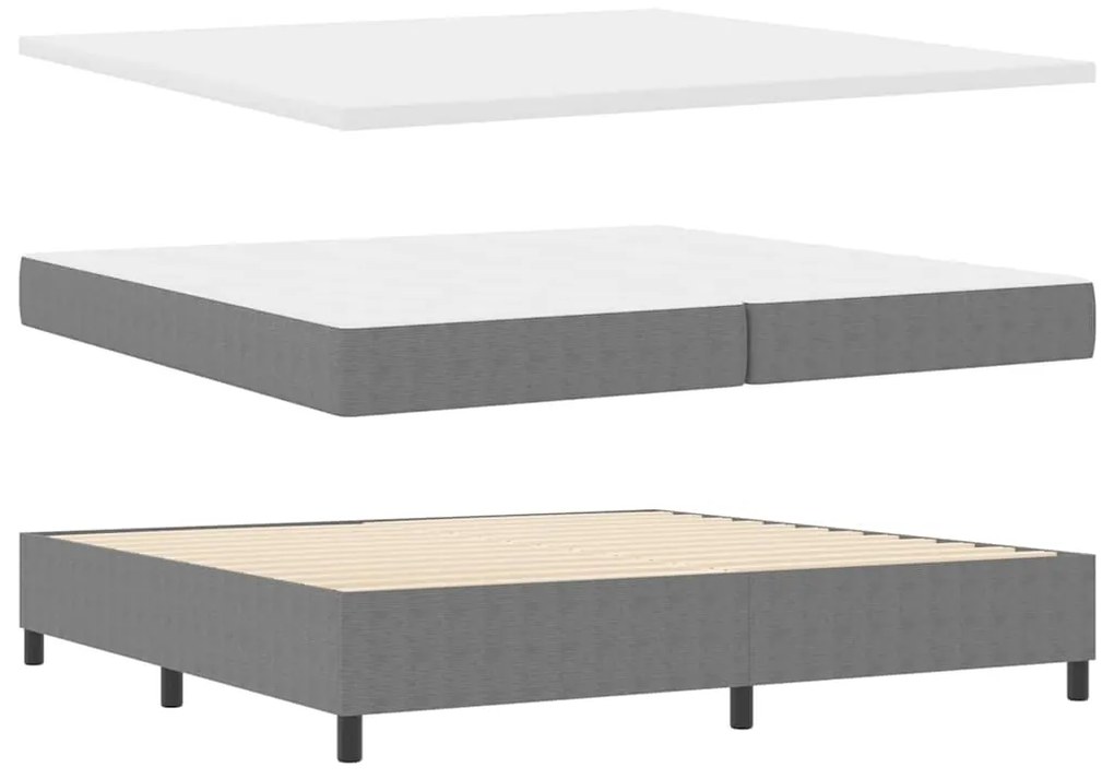 Cama Box Spring com Colchão &amp; LED Cinza 200x200 cm Tecido de Veludo Co