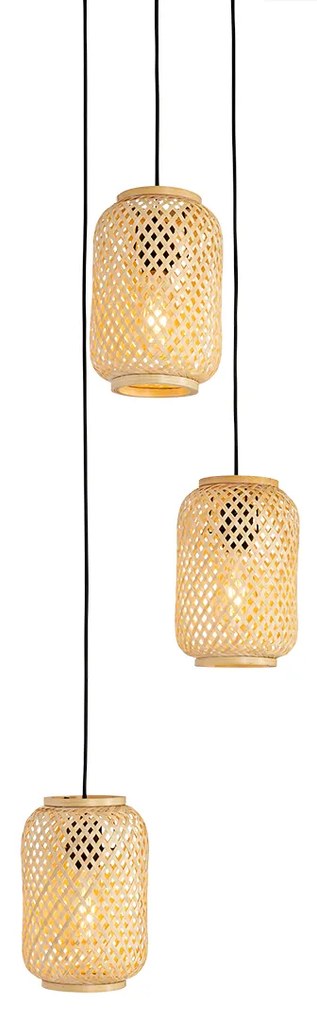 Candeeiro de suspensão oriental bambu 3 luzes - Yvonne Oriental