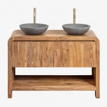 Conjunto De Móveis De Banheiro Em Madeira De Acácia Vacry Castanho Acácia & 2 X Cimento Cinzento Redondo Ø40 Cm Tarsis & - Sklum