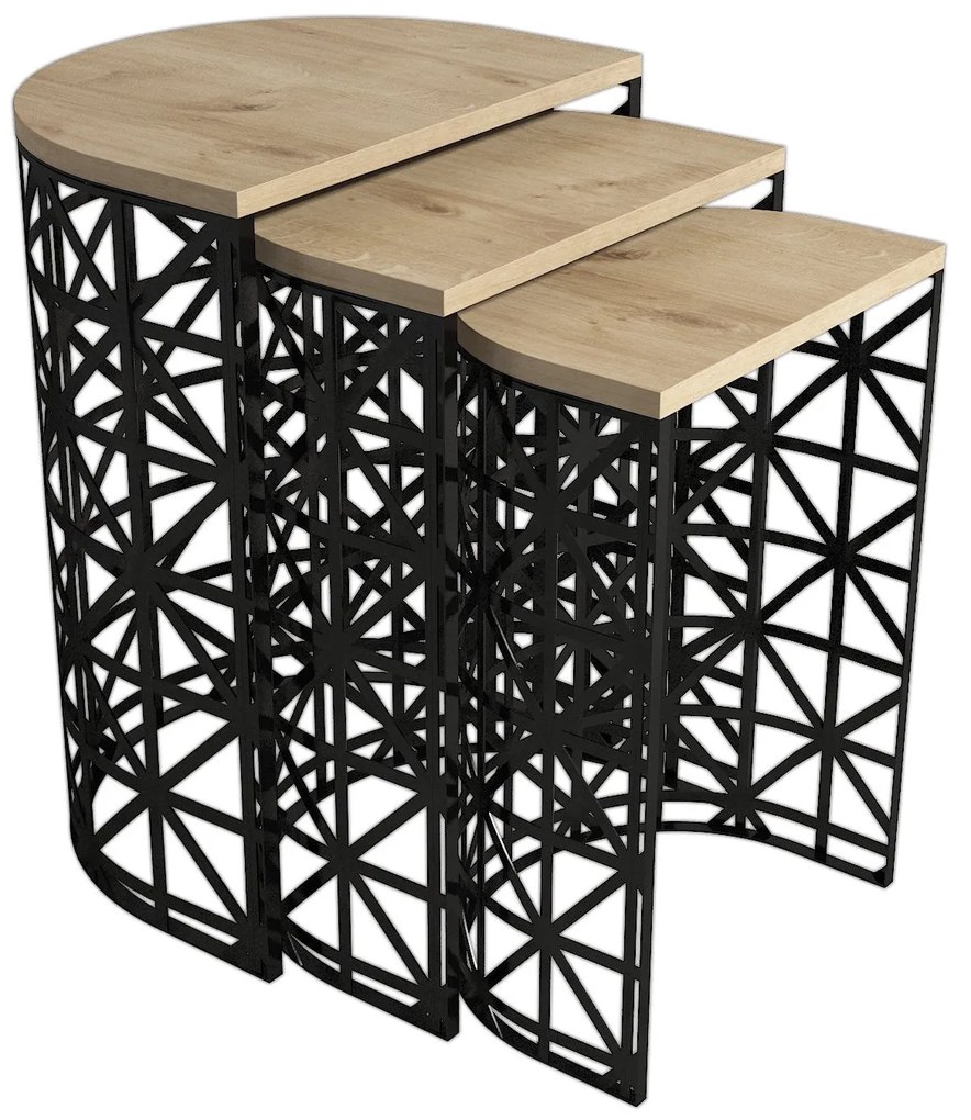 Mesas de Aninhamento Stil Metal Ferforje – Carvalho e Preto – 46x62x33