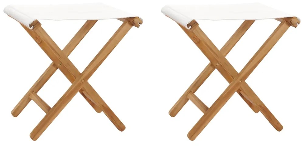 vidaXL Cadeiras dobráveis 2 pcs teca maciça e tecido branco nata