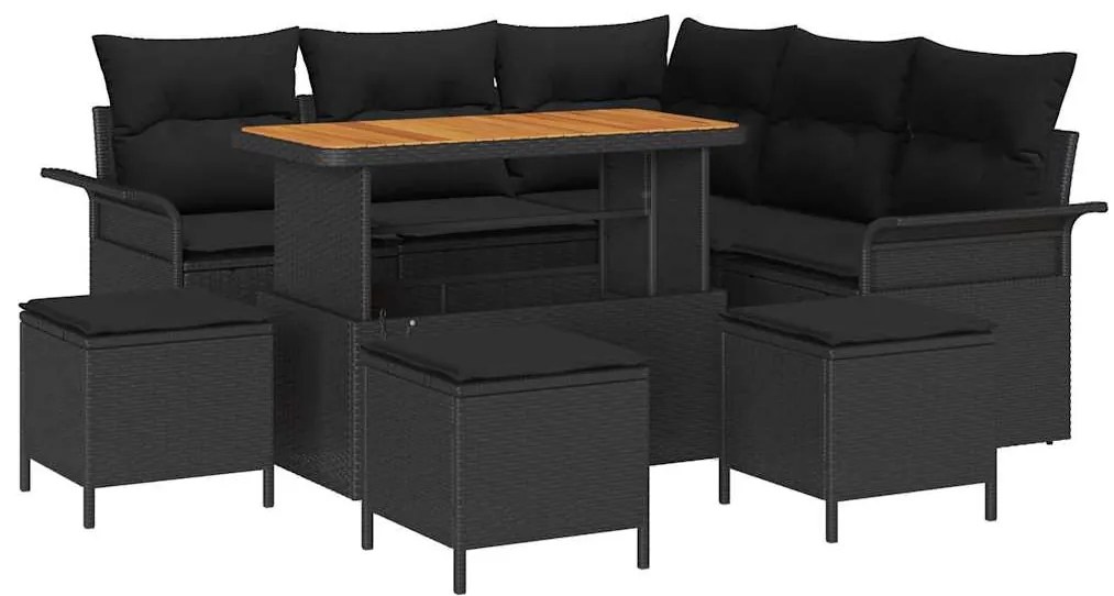 Conjunto de Sofá de Jardim 9 Peças com Almofadas de Rattan Poliéster P