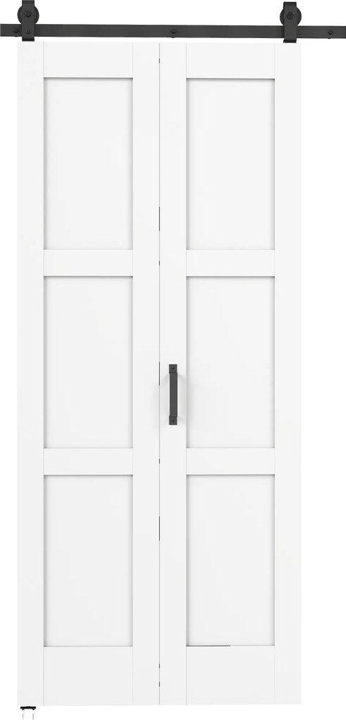 HOMCOM Porta Deslizante Dobrável com Ferragens 91,4x213,4 cm com Roldana Trilho de Aço Guia de Piso Puxador Branco | Aosom Portugal