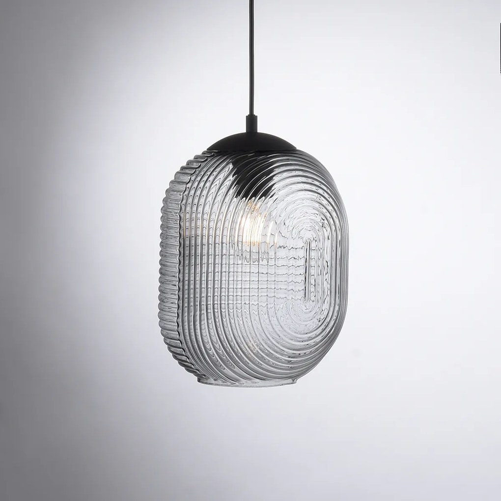 Candeeiro suspenso Art Deco preto com vidro fumê 3 luzes - Chris Art Deco