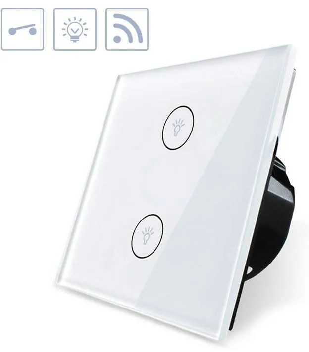 Interruptor tátil 2 botões WiFI-Voice, Painel frente branco vidro temperado