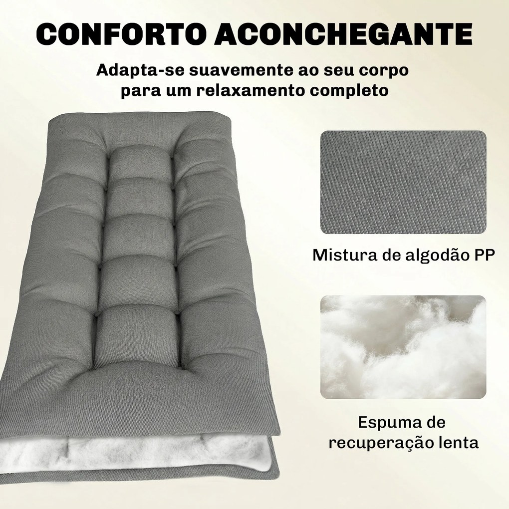 Almofada para espreguiçadeira jardim (NÃO INCLUIDA) com Alças de Fixação Proteção UV50+ Recuperação Lenta Interior Exterior 198x65x13 cm Cinzento