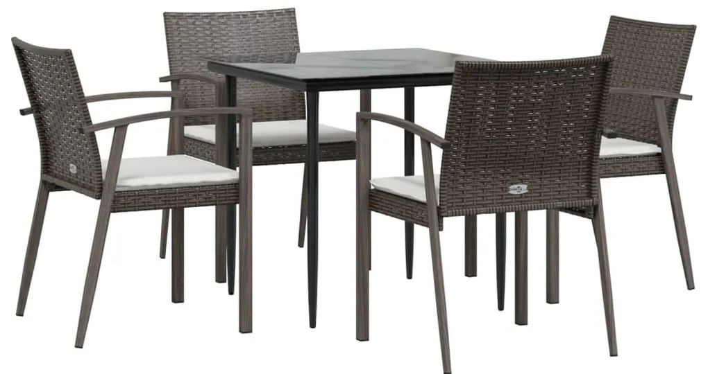 5 pcs conjunto de jantar p/ jardim c/ almofadões vime PE e aço