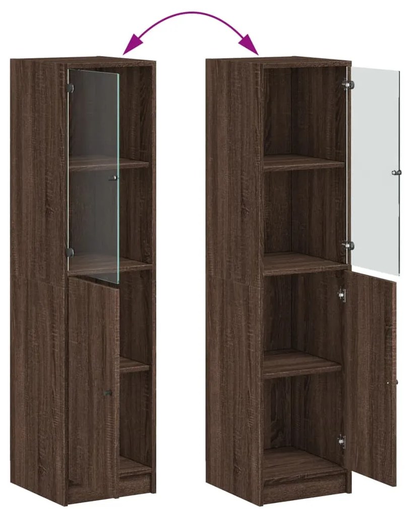 Aparador alto c/ porta de vidro 35x37x142 cm carvalho castanho