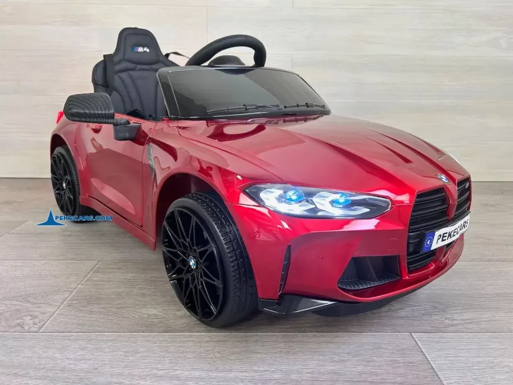 Carro elétrico para crianças BMW M4 12V 2.4G, Rodas de borracha, Assento em couro sintético Vermelho Metalizado