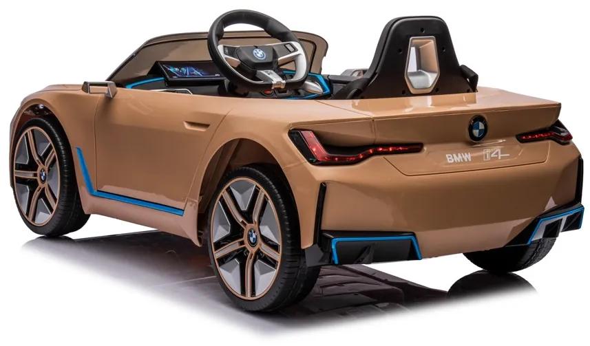 Carro elétrico bateria para Crianças BMW i4, 12 volts 4x4, módulo de música, banco em pele, pneus de borracha Bronze