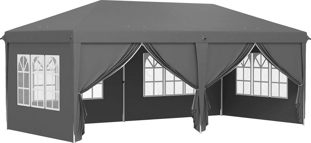 Outsunny Tenda para Festas 6x3 m Tenda de Jardim com Paredes Laterais Amovíveis 2 Portas com Zíper 4 Janelas e Bolsa de Transporte Cinzento Escuro | AOSOM Portugal