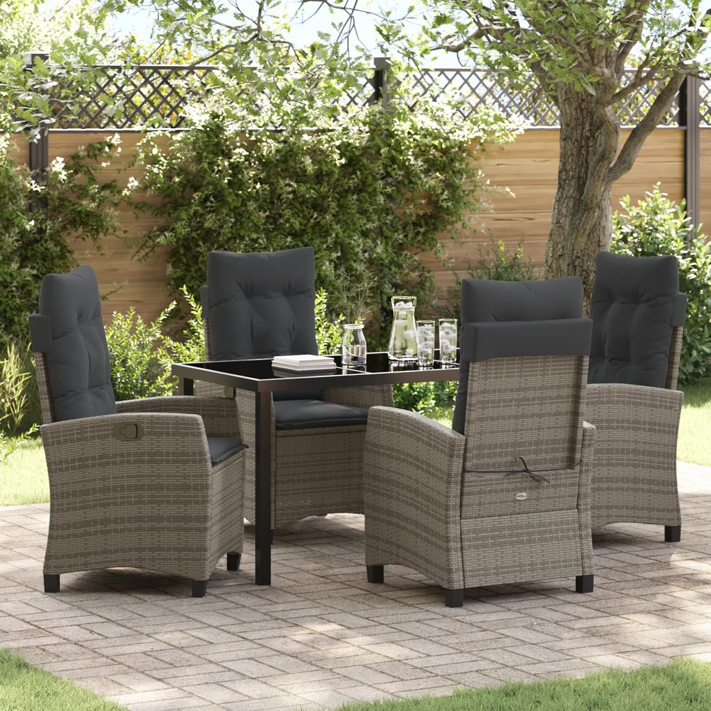 vidaXL Conjunto de Jantar pro Jardim em Rattan Poliéster com 5 Peças e Almofadas Cinzas