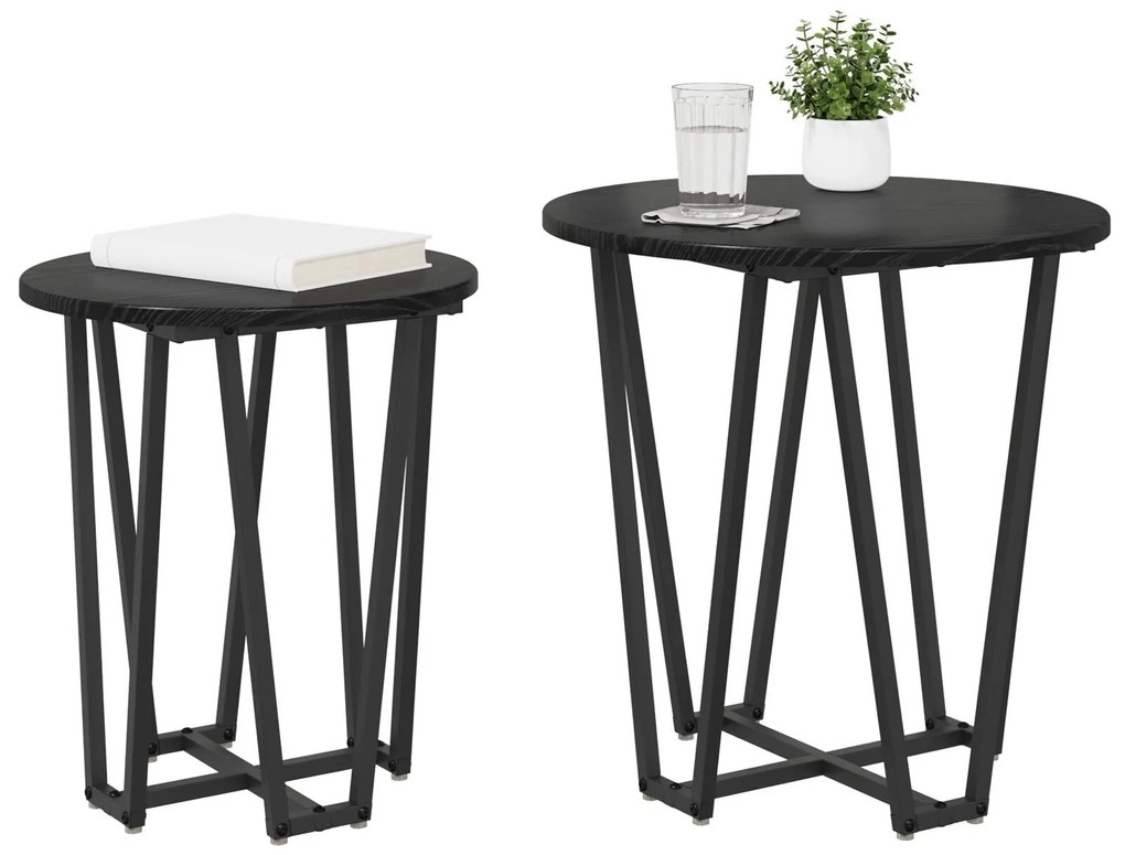 Mesa de Apoio vidaXL 2 pcs Preto Carvalho Madeira Engenharia e Metal