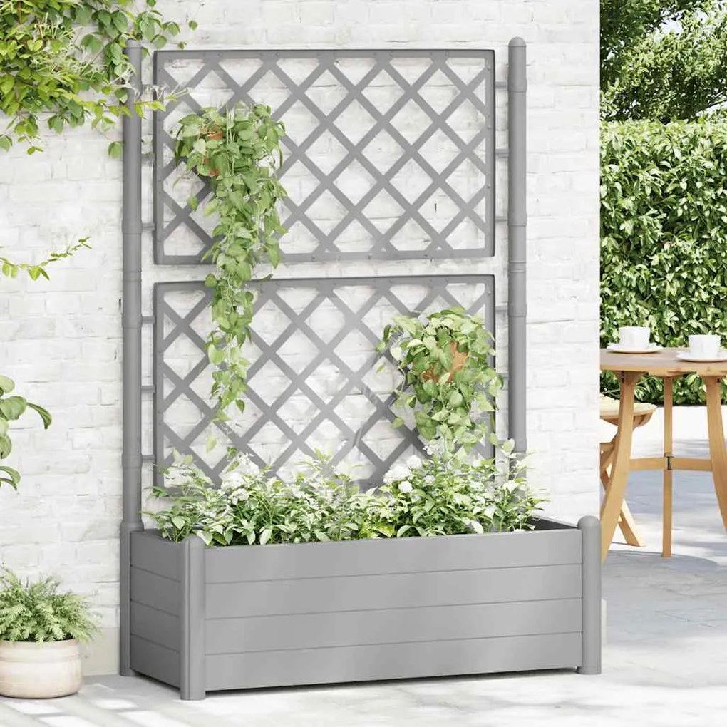 Vaso/floreira de jardim c/ treliça 100x43x142 cm PP cinza pedra