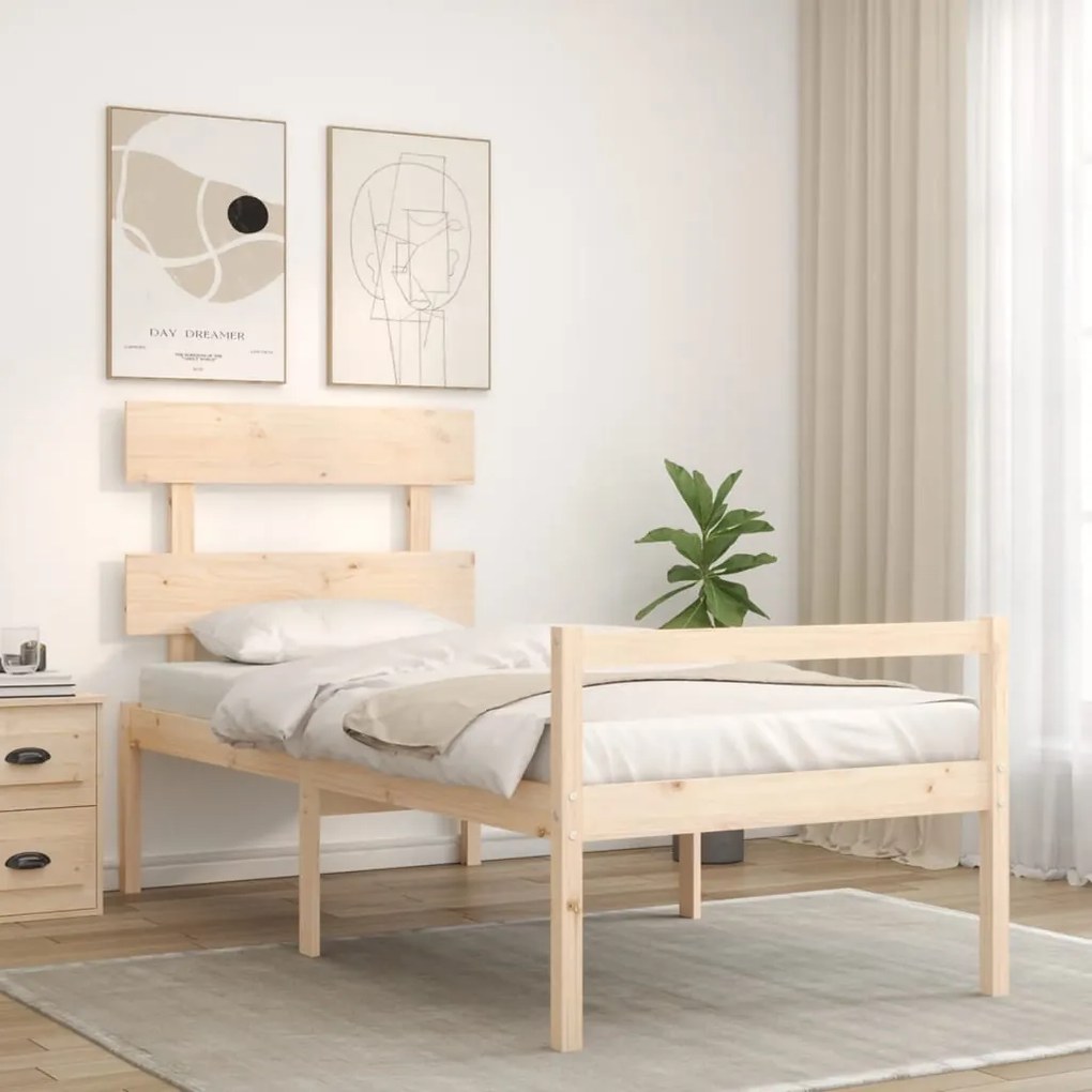 Cama para idosos de solteiro pequena + cabeceira madeira maciça