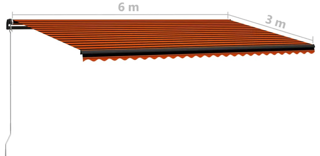 Toldo retrátil manual com LED 600x300 cm laranja e castanho