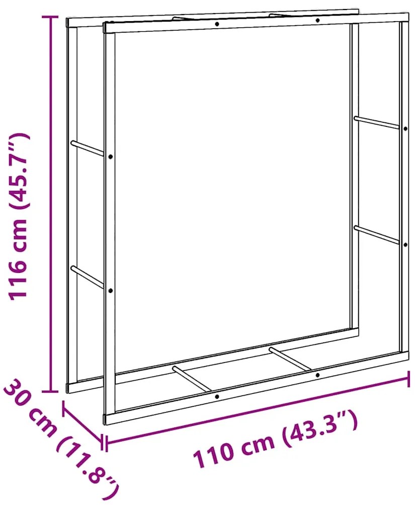 Suporte para lenha 110x30x116 cm aço preto