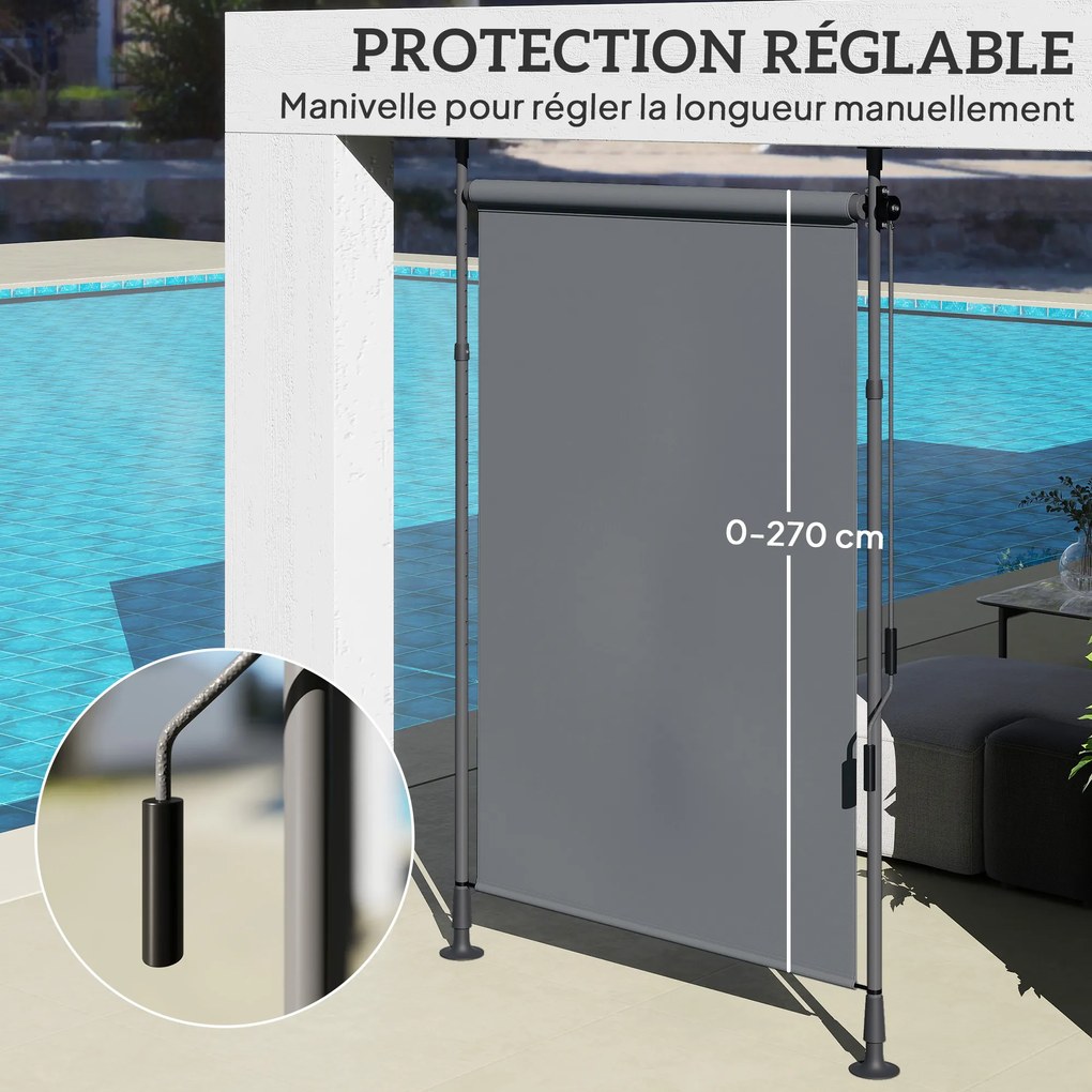 Toldo manual retrátil com suporte 200 L x 220-310 A cm, comprimento ajustável, manivela, instalação sem perfuração, metal de alumínio, poliéster cinze
