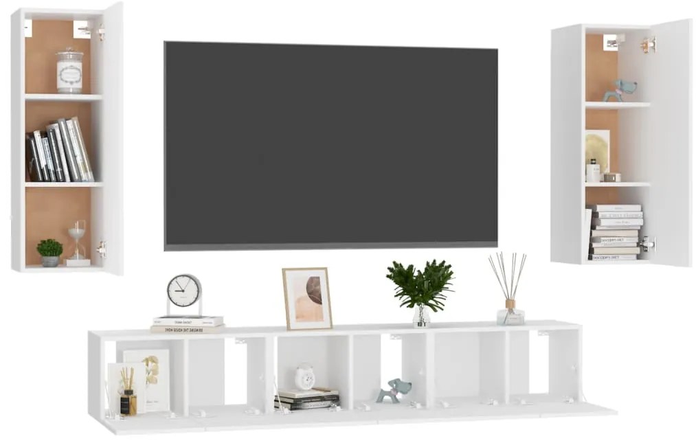 5 pcs conjunto de móveis de TV contraplacado branco