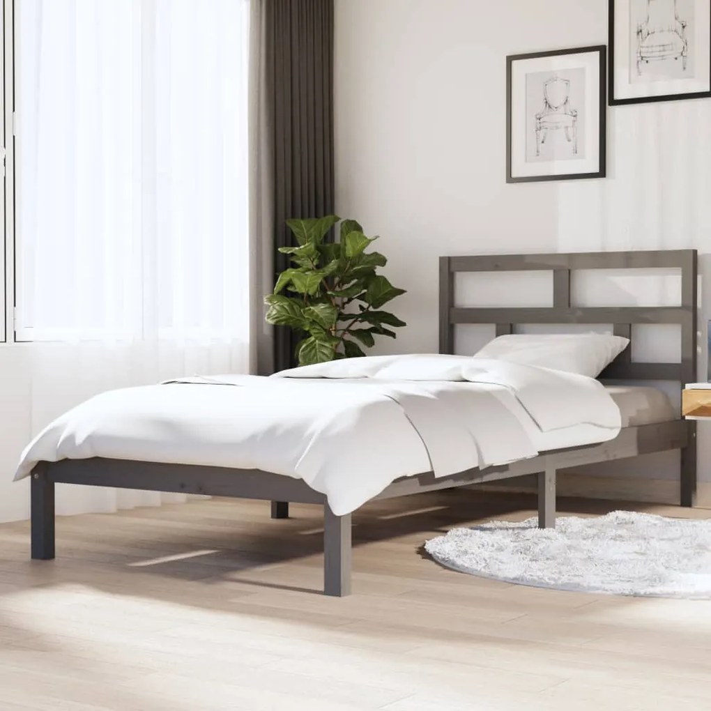 vidaXL Estrutura cama solteiro 90x200 cm pinho maciço cinzento