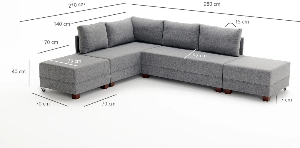 Sofá-cama de canto Fly – Azul – 210x70x280 cm