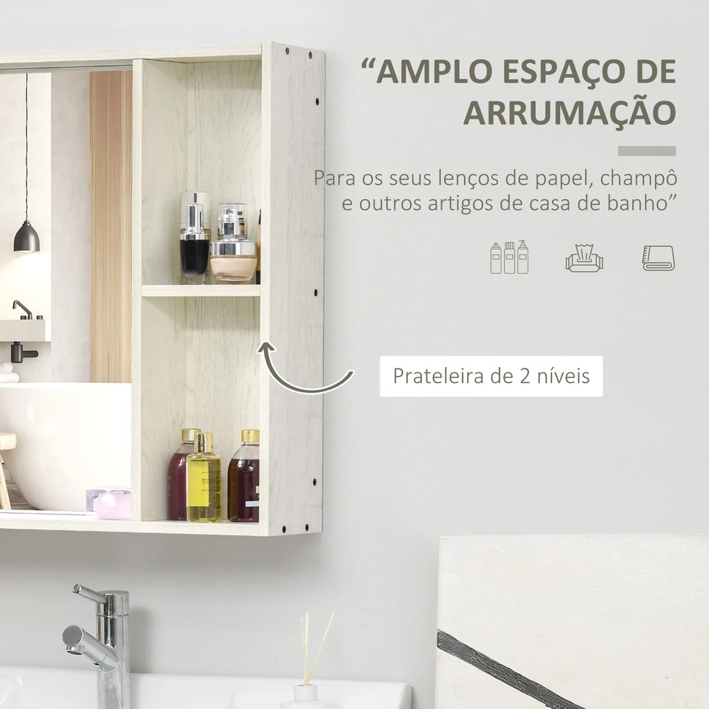 Armário de Casa de Banho com Espelho Móvel para Casa de Banho Estilo Moderno 63x15x65 cm Branco