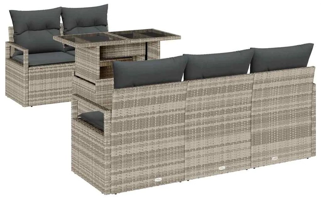 Conjunto de Sofás de Jardim vidaXL de 6 Peças com Cushions Cinzento Cl