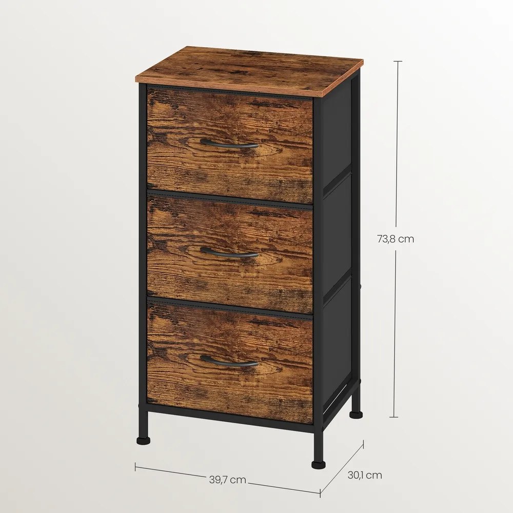 Cómoda com 3 gavetas forradas a tecido 30 x 39,6 x 73,7 cm Castanho-preto