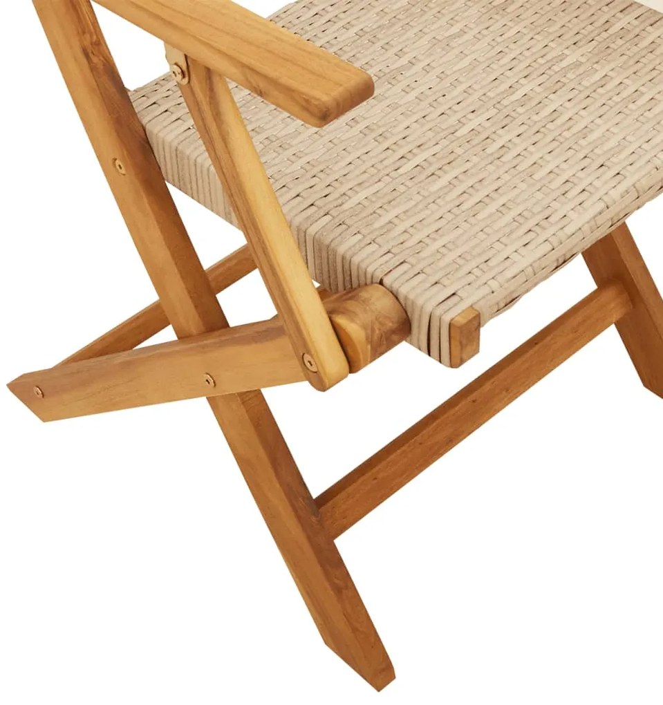 3 pcs conjunto de bistrô vime PE e madeira maciça bege
