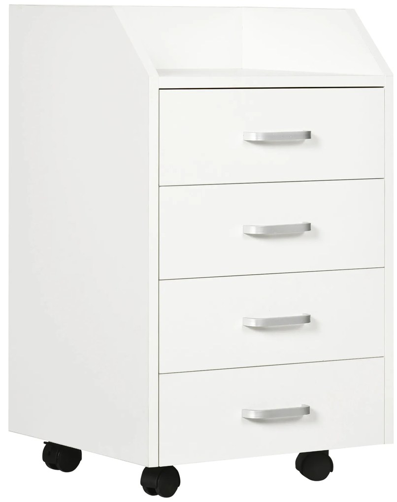 Vinsetto Bloco de Gavetas Móvel Auxiliar com 4 Gavetas Bancada Superior de Armazenamento 4 Rodas e 2 Freios para Estúdio Escritório 40x36x65cm Branco