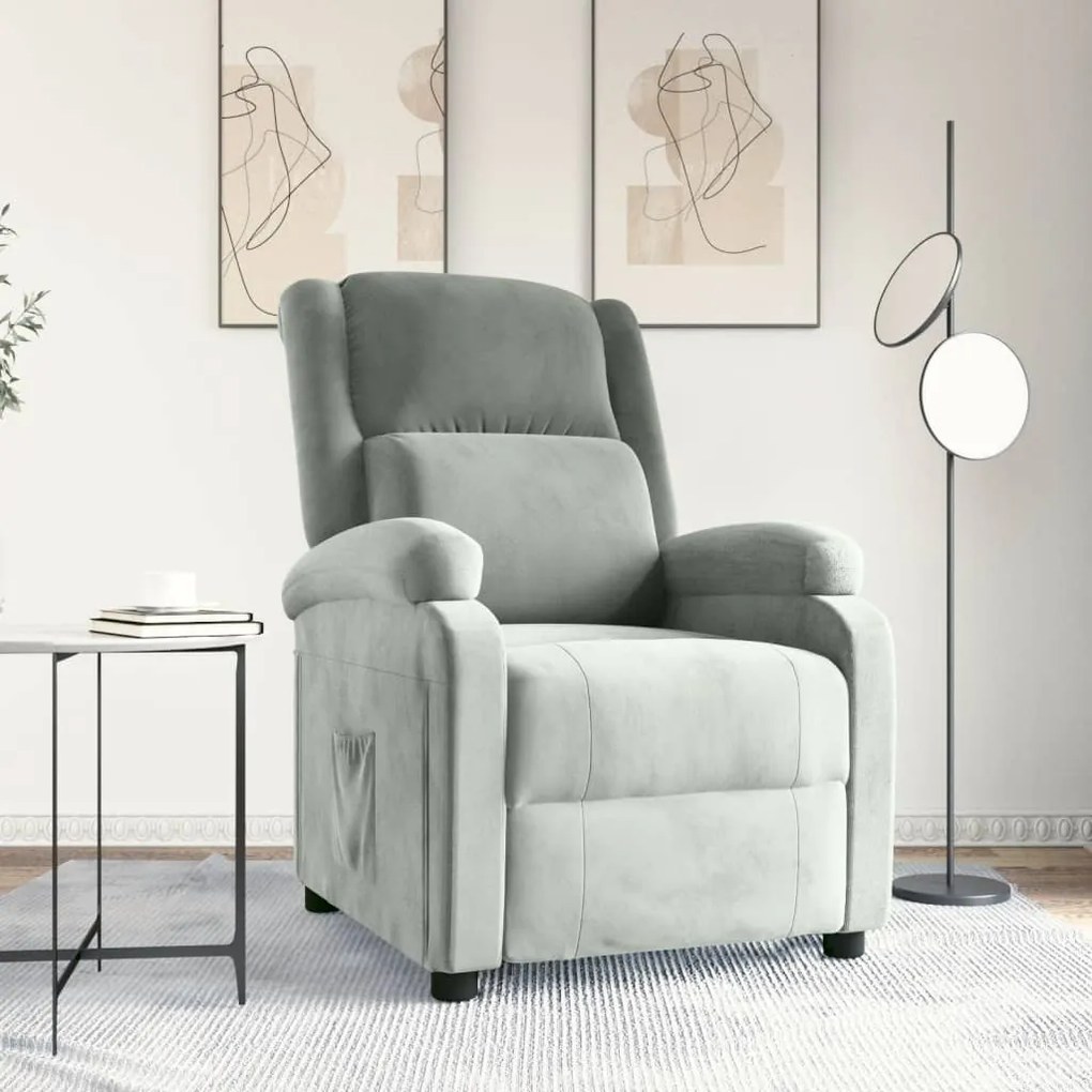 342399 vidaXL Poltrona reclinável veludo cinzento-claro
