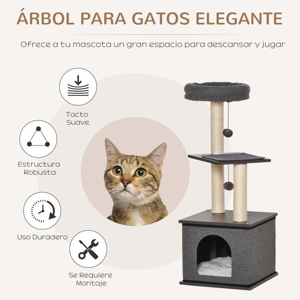 PawHut Árvore para Gatos com Caverna de Feltro Desmontável Postes Arra