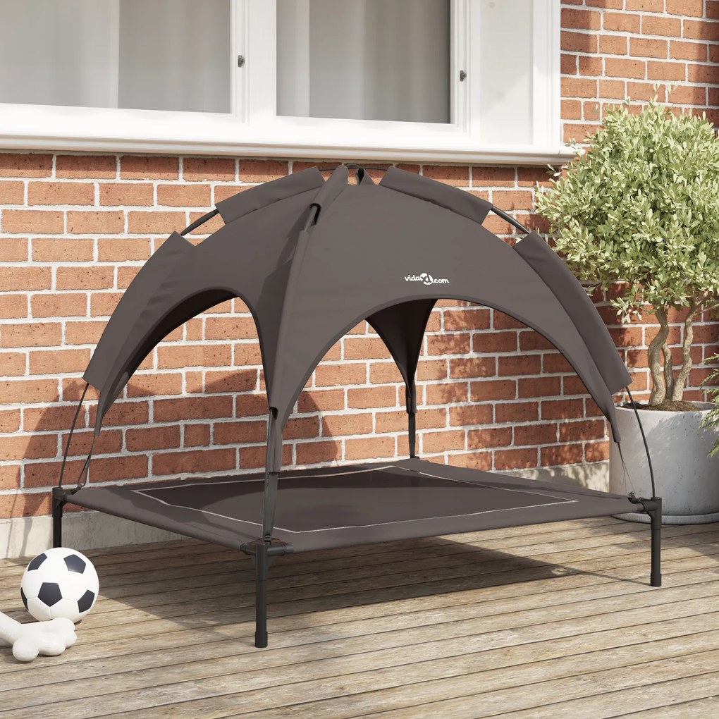 vidaXL Cama Elevada para Cão da com Telhado Removível Castanho L Aço