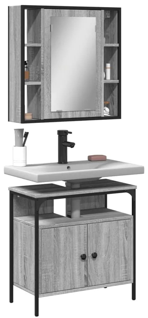2 pcs conjunto móveis WC derivados de madeira sonoma cinza