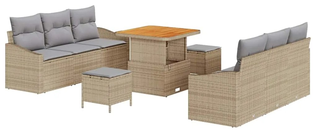 Conjunto de Sofá de Jardim vidaXL de 9 peças com almofadas bege de rat