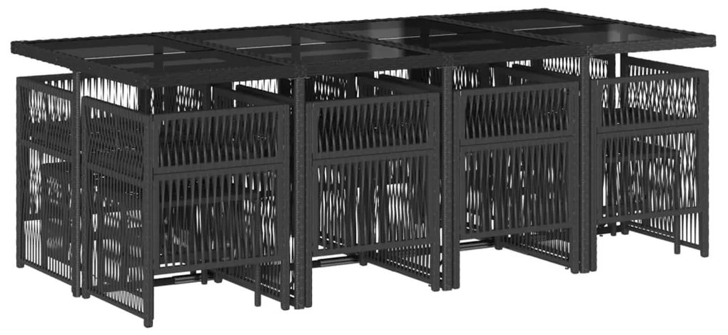 13 pcs conjunto de jantar p/jardim com almofadões vime PE preto