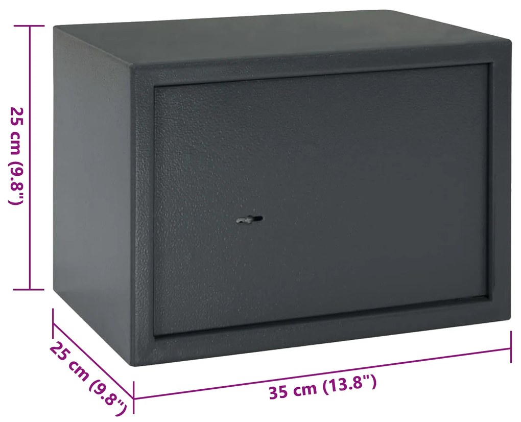 Caixa Segura com Fechadura de Chave Cinza Escuro 25x35x25 cm Aço