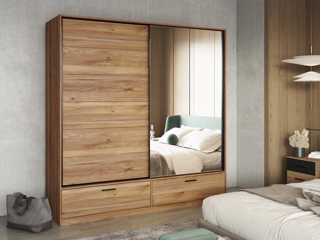 Roupeiro Melvele 122, Carvalho, 209x180x61cm, 171 kg, Portas para roupeiro: Deslizante