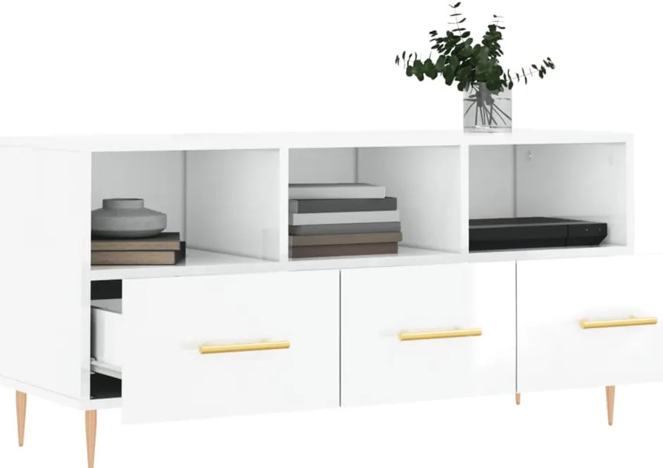 Móvel para TV 102x36x50 cm derivados madeira branco brilhante