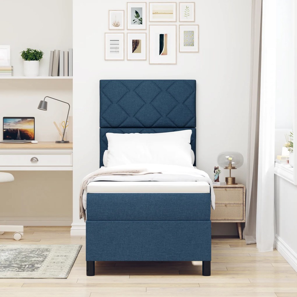 Cama Box Spring com Colchão Azul 80x200 cm Tecido