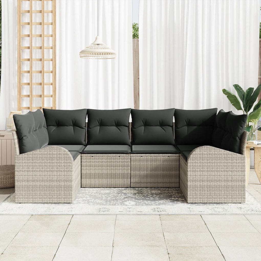 Conjunto de Sofá de Jardim 6 Peças com Almofadas Cinza Claro Rattan Po