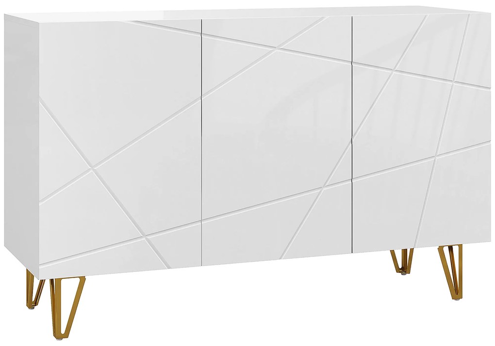 HOMCOM Aparador de Entrada Aparador de Sala com 3 Portas e Prateleiras Ajustáveis para Cozinha 120x40x75 cm Branco Brilhante | Aosom Portugal