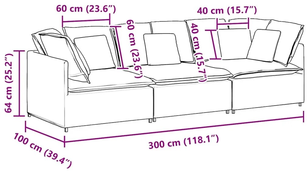 Sofá modular com almofadas tecido corduroy cinzento-claro
