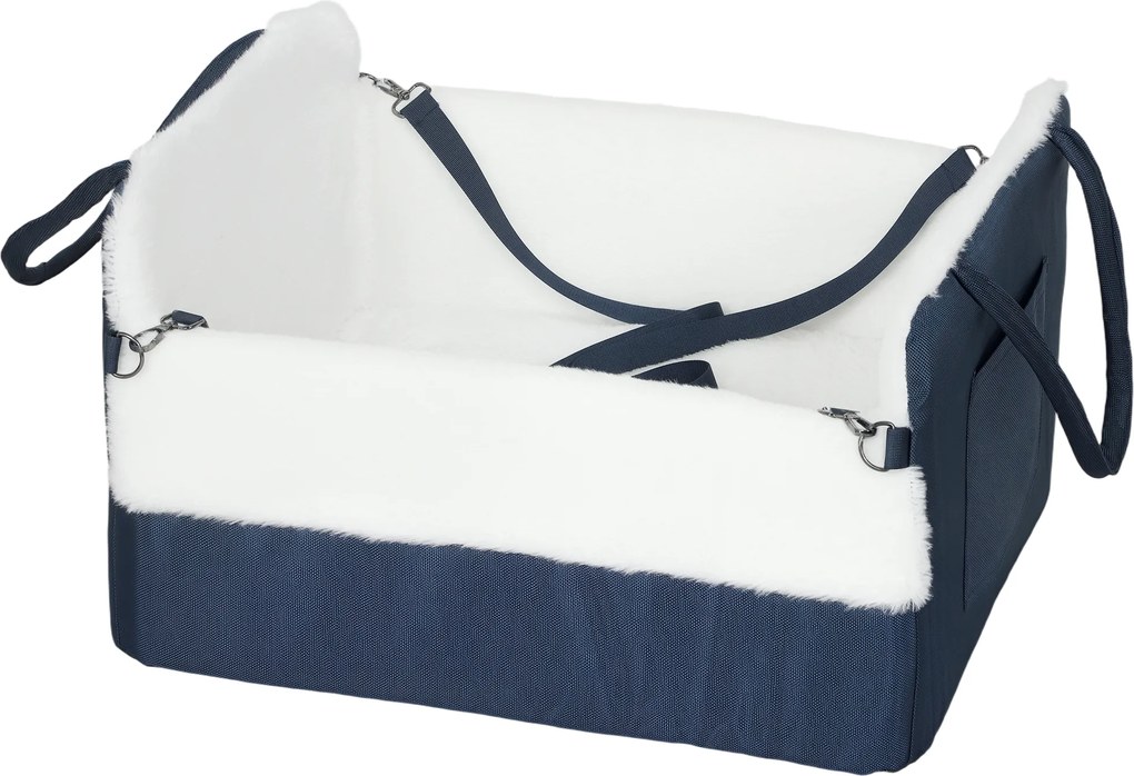 PawHut Assento de carro para cães com cinto de segurança e fixação, assento de carro para cães 55 x 46 x 32 cm azul-marinho | Aosom Portugal