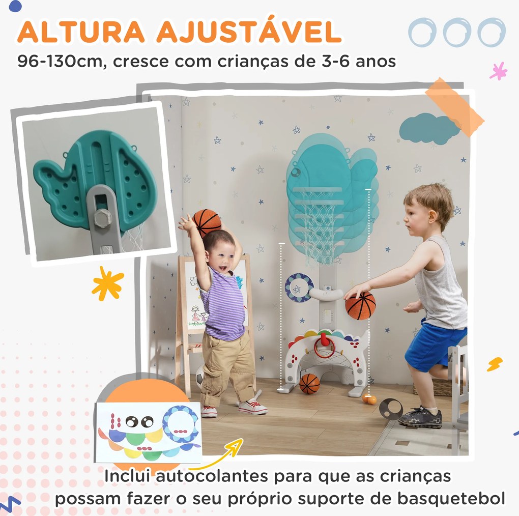 Cesto de Basquetebol para Crianças Altura Ajustável com Jogo de Lançamento de Bola de Futebol, Golf Multicolor