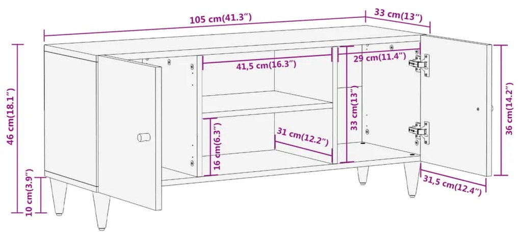 Móvel de TV 105x33x46 cm madeira de mangueira maciça