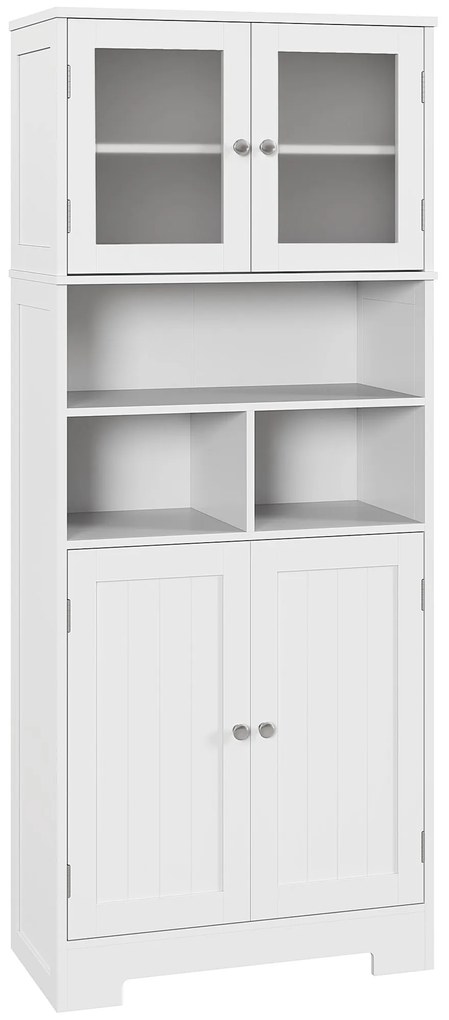HOMCOM Armário de Cozinha com 2 Portas de Vidro Prateleiras Ajustáveis Armário Alto de Cozinha 60x30x145,5 cm Branco | Aosom Portugal