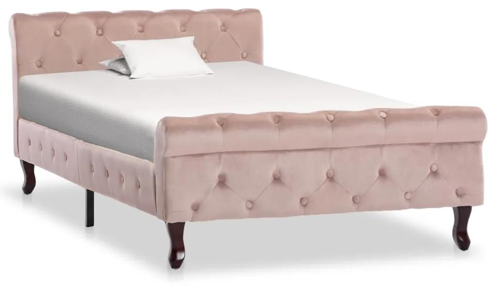 Estrutura de cama 100x200 cm veludo cor-de-rosa